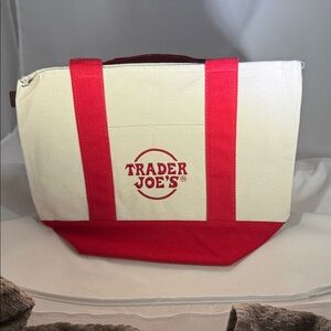 Trader Joe's Canvas Mini Tote Bag in Red and Cream
